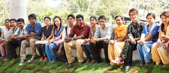 Students in the Alpha Arts and Science college campus